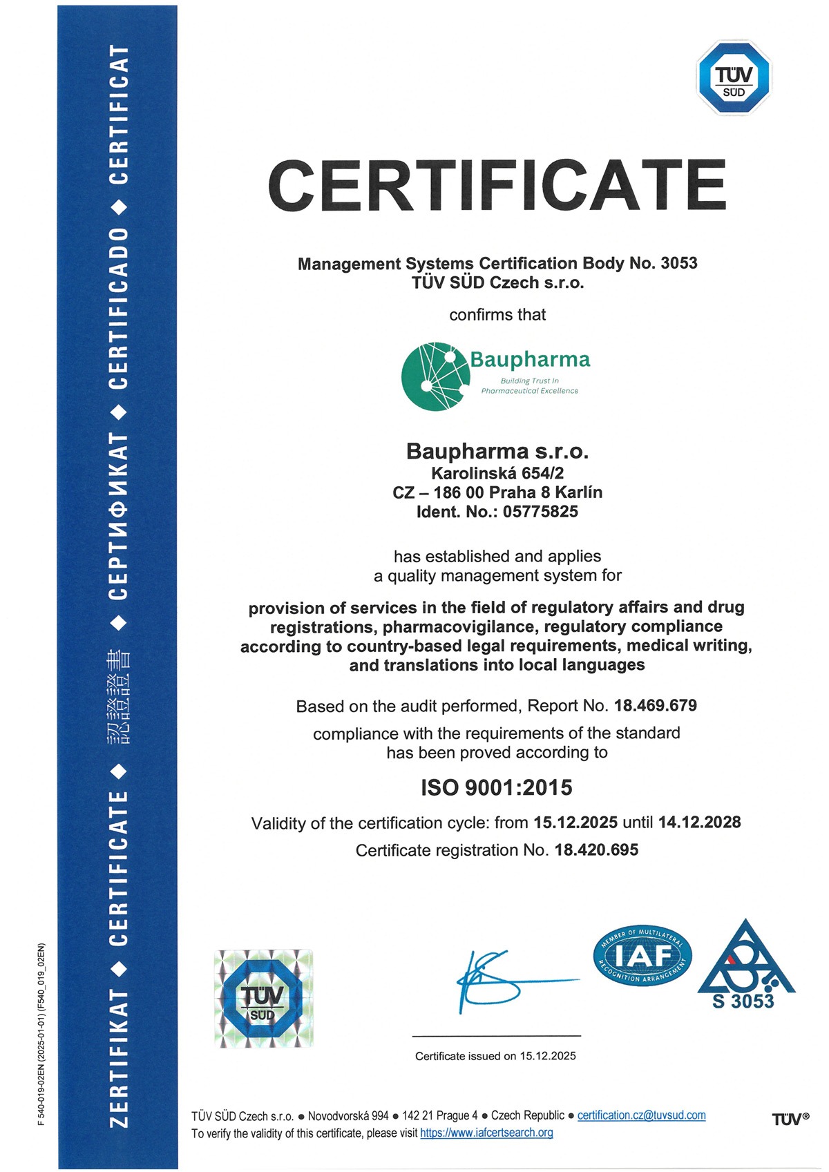 Baupharma ISO 9001 certificate