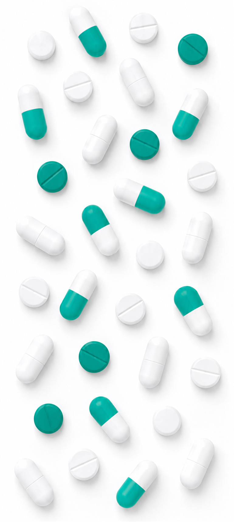 Green and white pharmaceutical capsules
