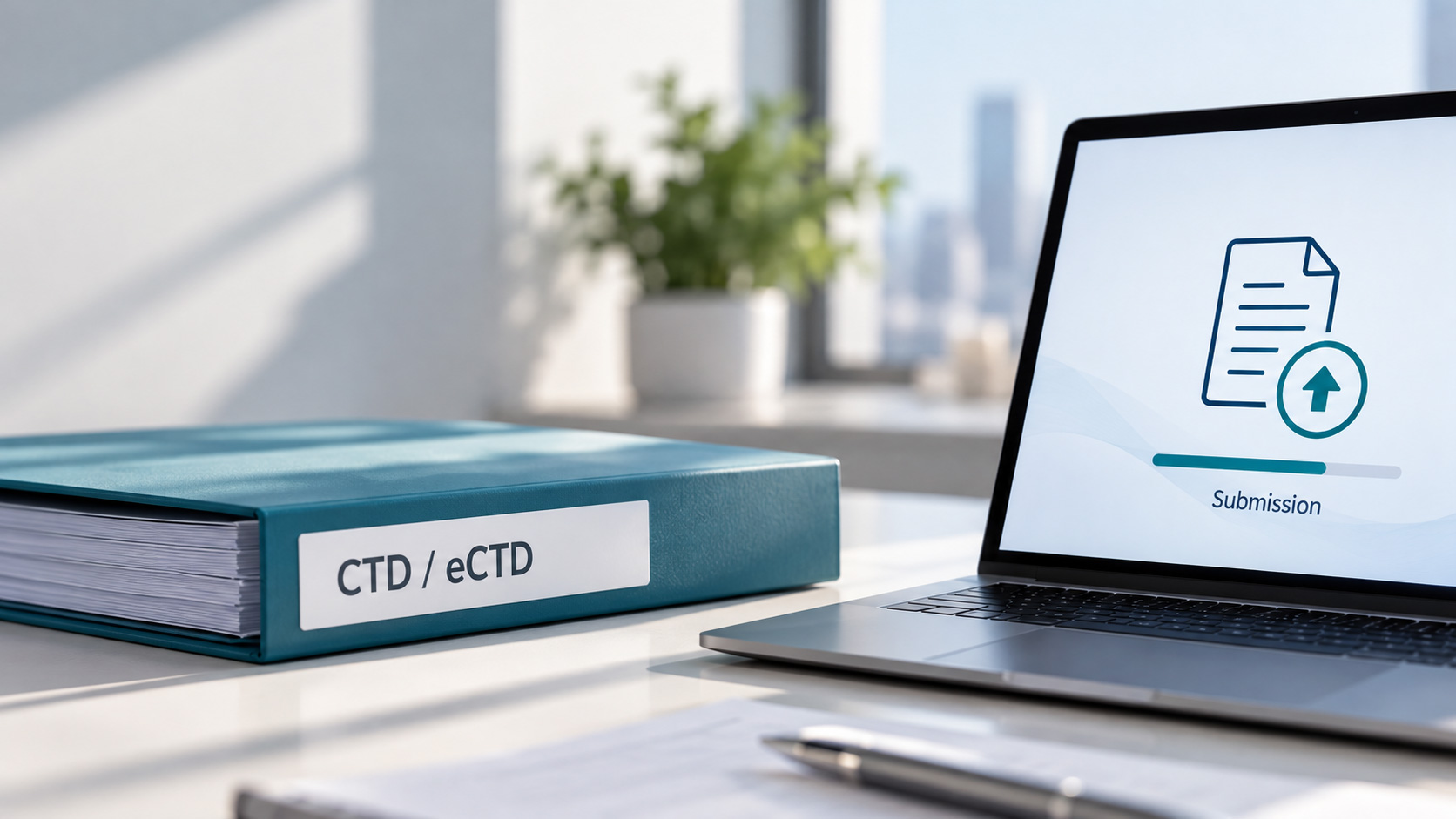 CTD and eCTD pharmaceutical regulatory submission, illustrating dossier modules, electronic document publishing, and regulatory review.