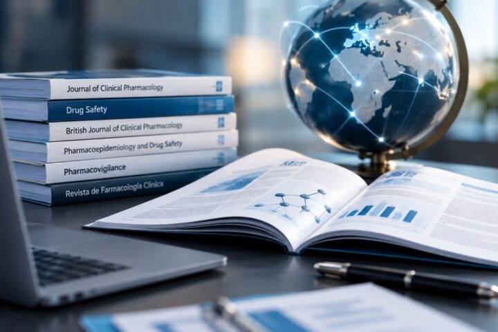Global literature monitoring in pharmacovigilance, showing scientific publications, local-language sources, and country-specific safety monitoring.
