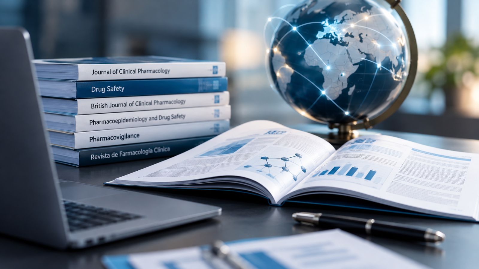 Global literature monitoring in pharmacovigilance, showing scientific publications, local-language sources, and country-specific safety monitoring.